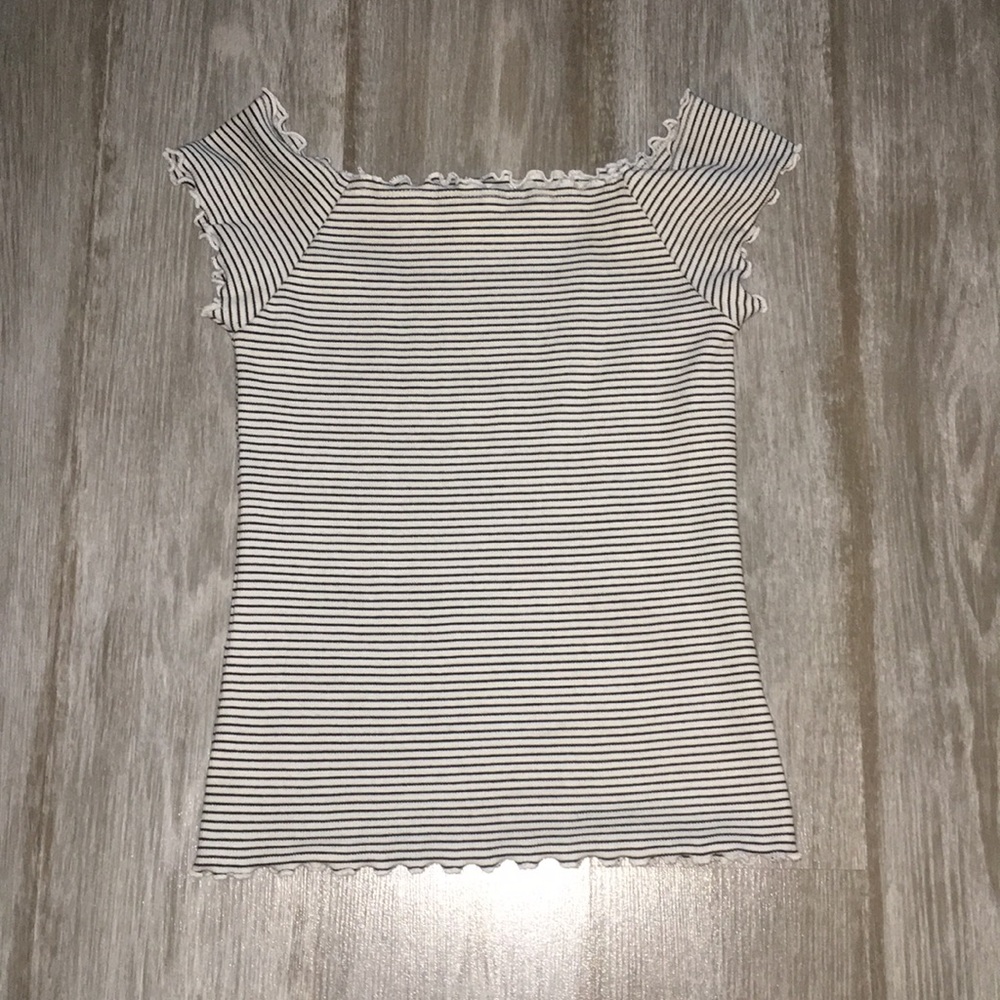 black and white stripped off the shoulder top.